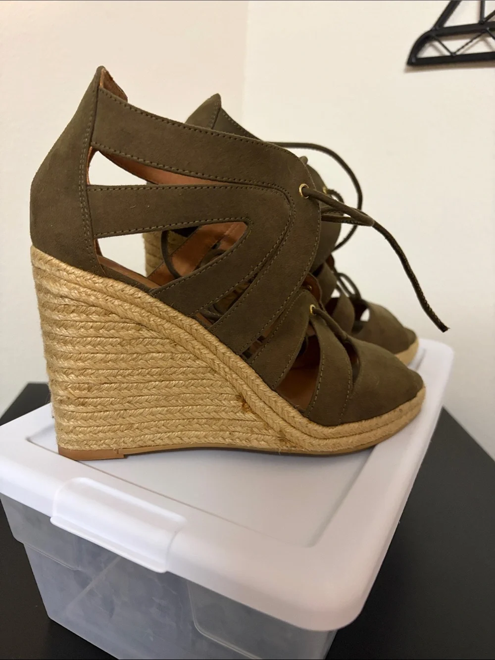 Olive Green Lace-Up Wedge Sandals - H&M